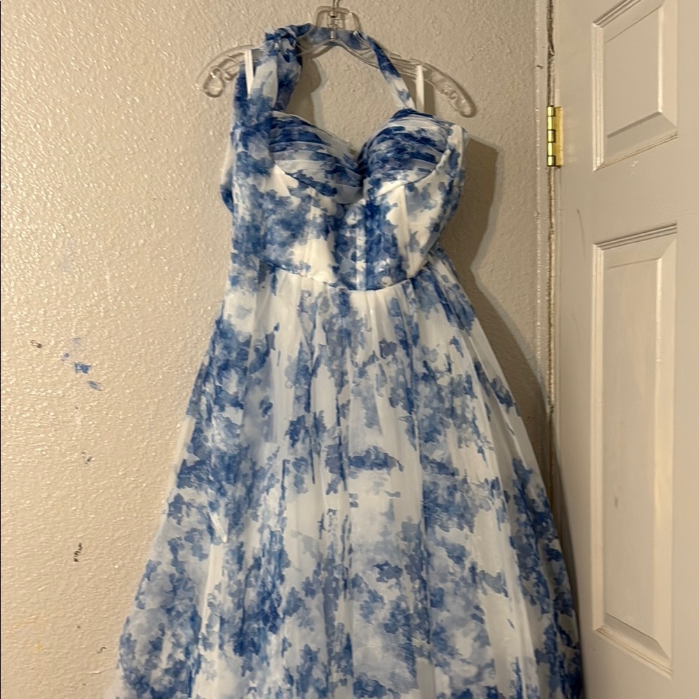 Blue and White Halter Dress